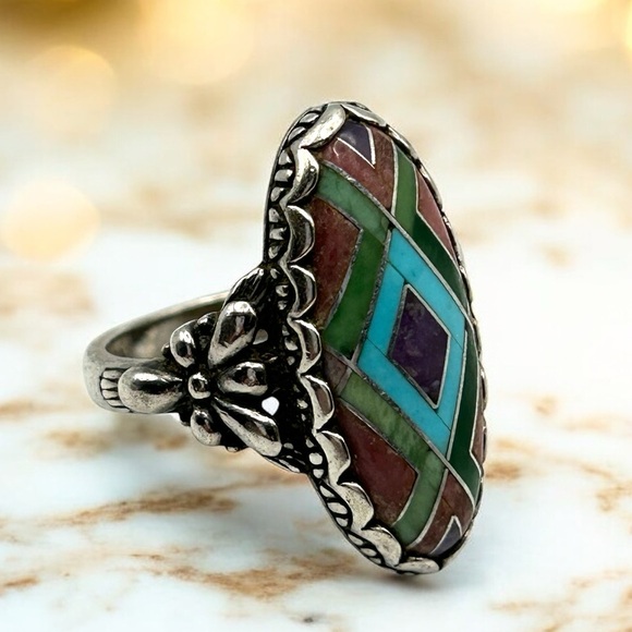 Carolyn Pollack Silver Ring with Turquoise and Purple Inlay - Picture 13 of 16